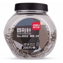 得力 0052 桶裝3#鍍鎳防銹回形針 200只/桶
