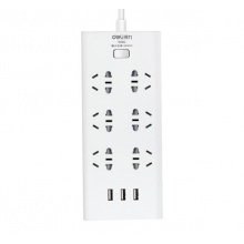 得力 18284 單控六聯(lián)拖線板插座+3USB 白色 2米