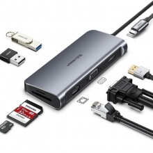 綠聯(lián) 40873 Type-C轉(zhuǎn)HDMI/VGA轉(zhuǎn)換器 9合1 深灰色