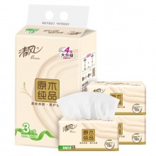 清風(fēng) BR38SC4 原木純品4層塑包面巾紙120抽 3包/提 16提/箱